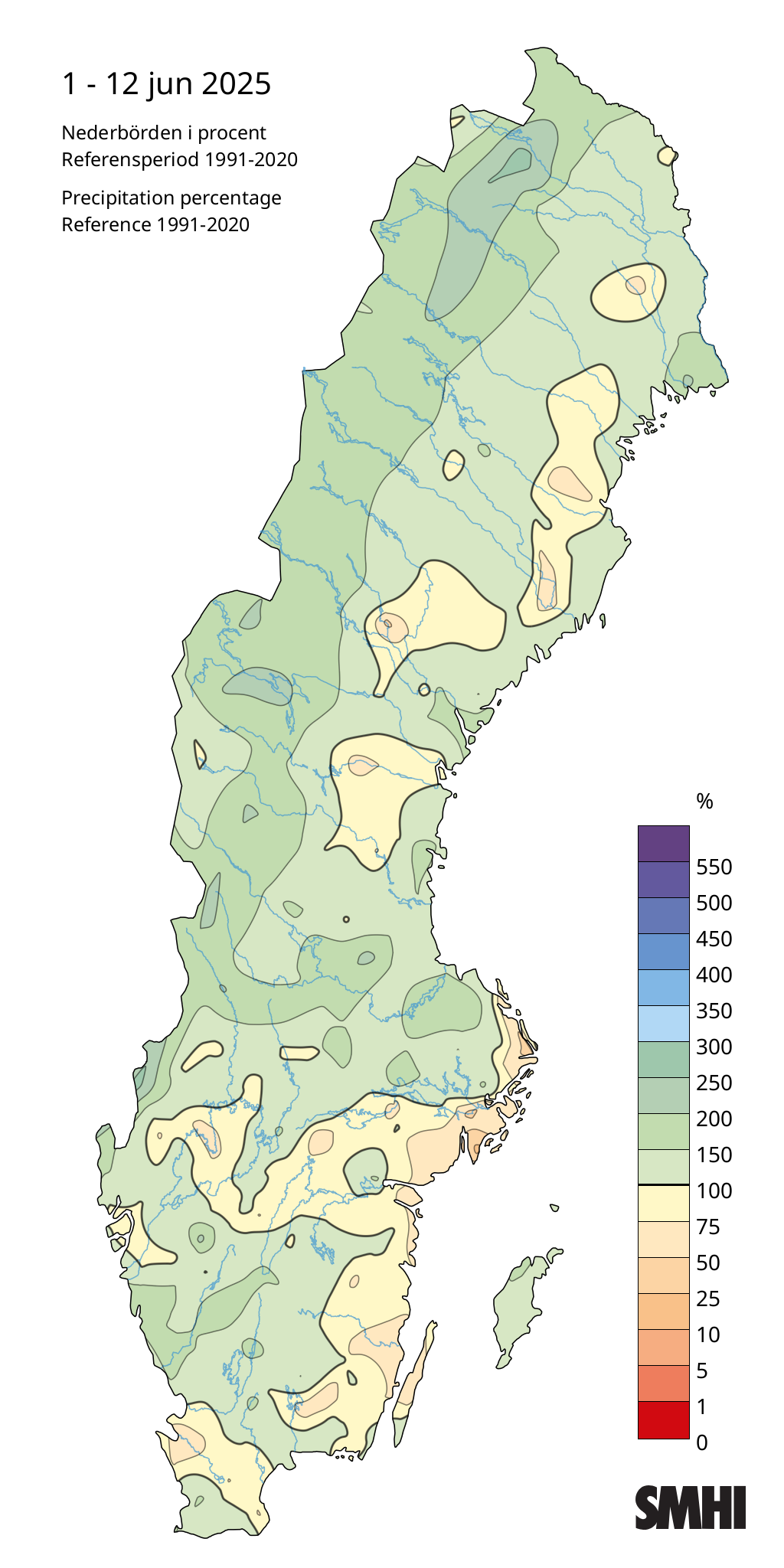 karta över nederbörden i juni