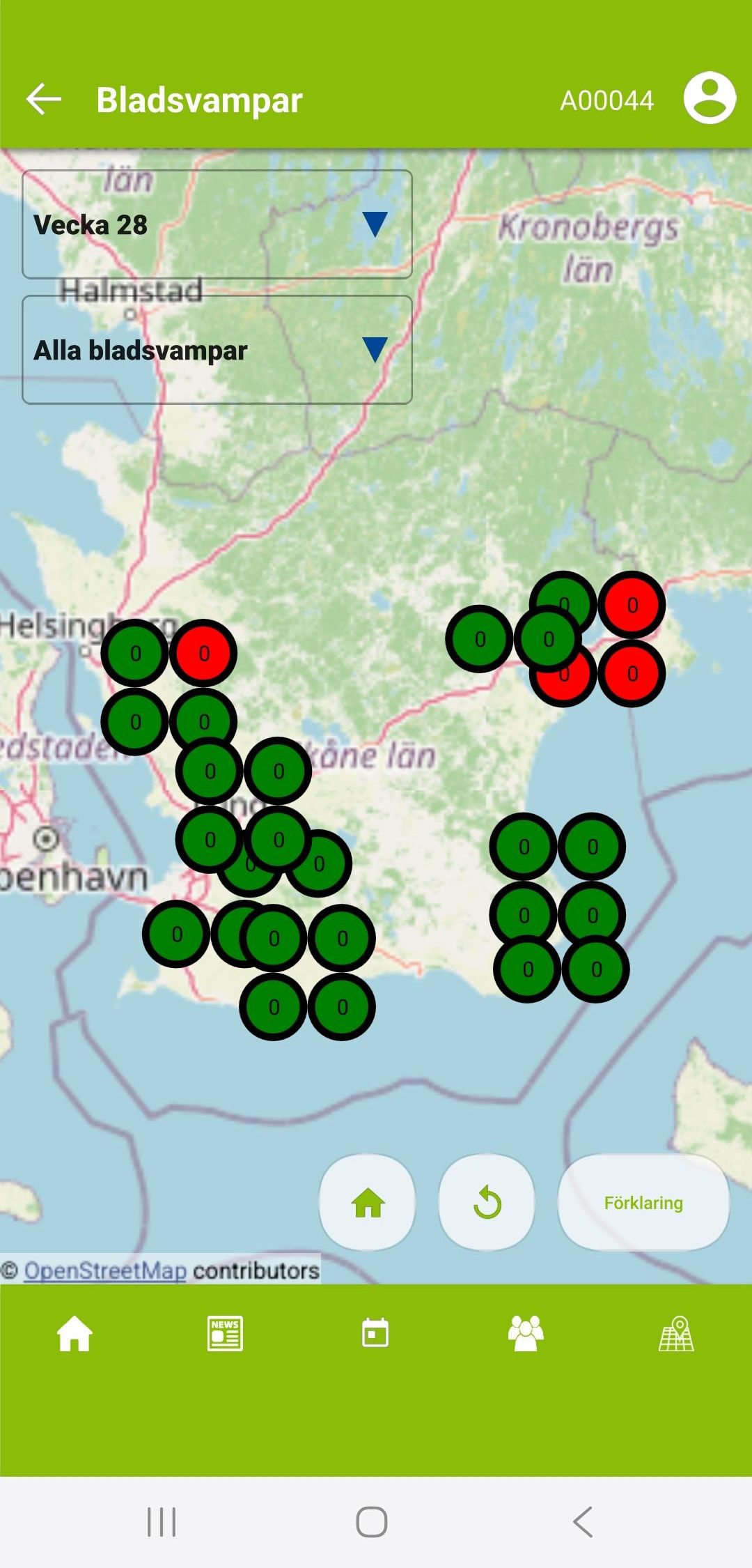 Karta över inrapporterade bladsvampar i sockerbeta under vecka 28..