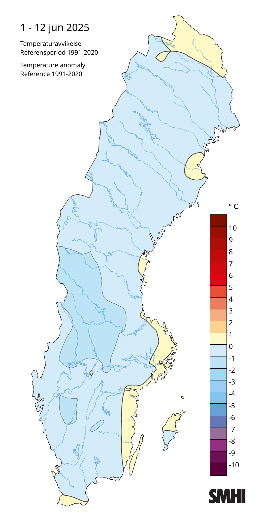 karta över temepraturen i juni